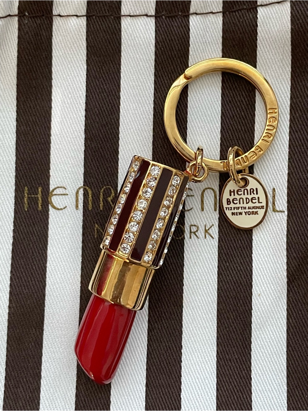HENRI BENDEL Crystal Embellished Red Lipstick Bag Charm w/Dusty